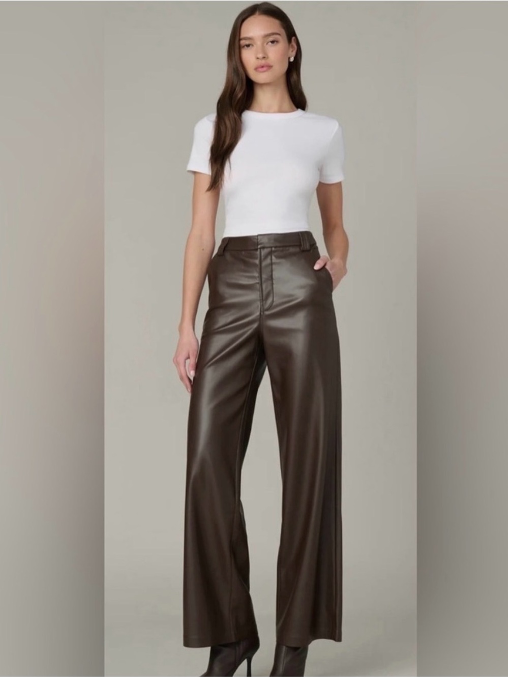 Halogen Wide-Leg Faux Leather Pants in Dark Brown